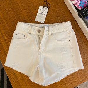 Zara girls high rise white denim shorts